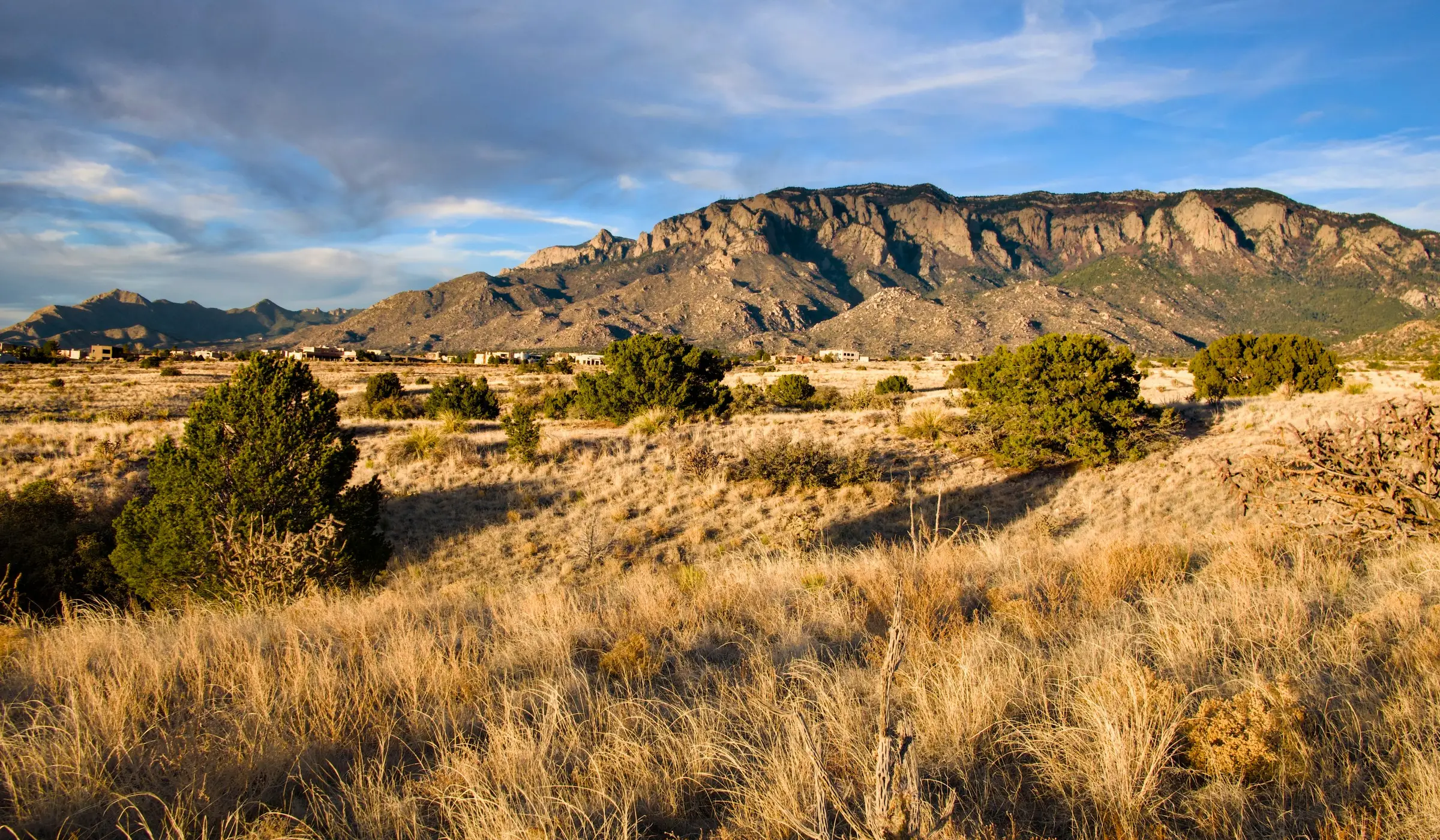 Rugged mountain range and open high-country grassland near Mora, NM